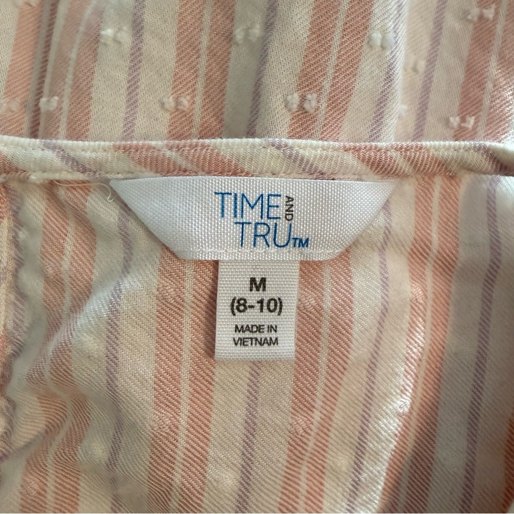 Time and Tru Pink and White Striped Peplum Blouse Size Medium 8/10 - Picture 5 of 10